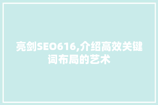 亮剑SEO616,介绍高效关键词布局的艺术