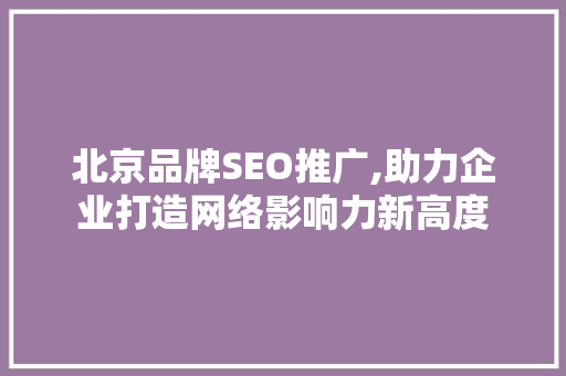 北京品牌SEO推广,助力企业打造网络影响力新高度
