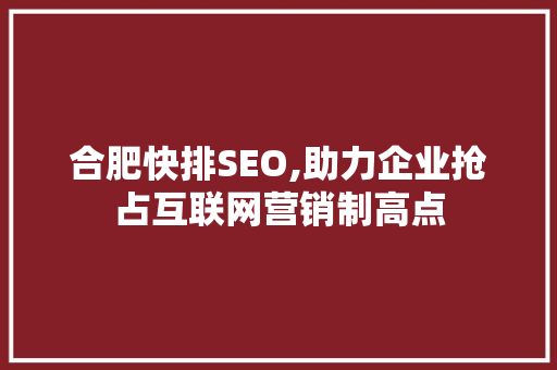 合肥快排SEO,助力企业抢占互联网营销制高点