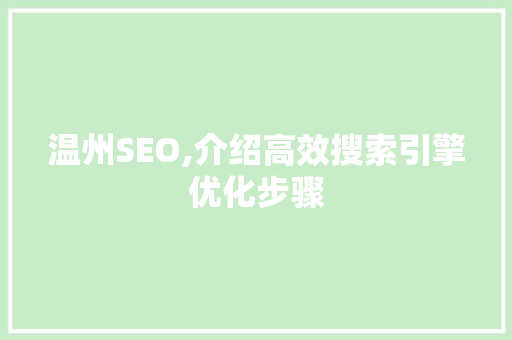 温州SEO,介绍高效搜索引擎优化步骤