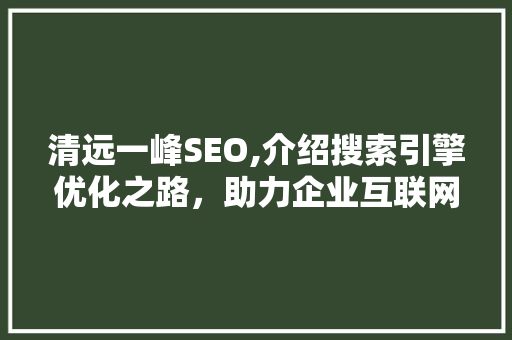 清远一峰SEO,介绍搜索引擎优化之路，助力企业互联网营销