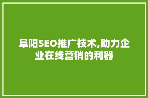 阜阳SEO推广技术,助力企业在线营销的利器
