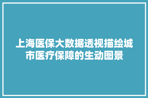 上海医保大数据透视描绘城市医疗保障的生动图景