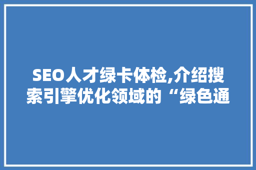 SEO人才绿卡体检,介绍搜索引擎优化领域的“绿色通行证”