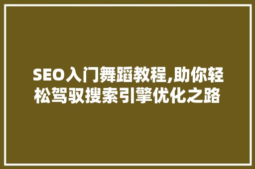 SEO入门舞蹈教程,助你轻松驾驭搜索引擎优化之路