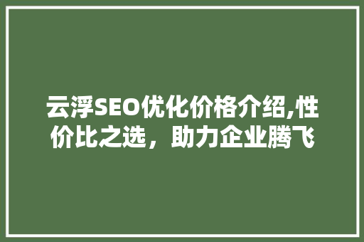 云浮SEO优化价格介绍,性价比之选，助力企业腾飞