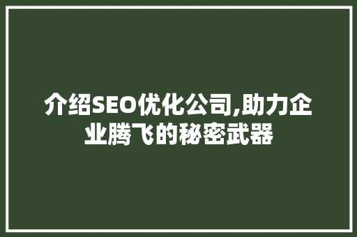 介绍SEO优化公司,助力企业腾飞的秘密武器