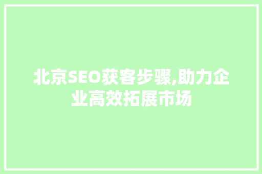 北京SEO获客步骤,助力企业高效拓展市场