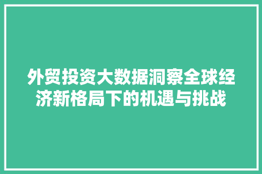 外贸投资大数据洞察全球经济新格局下的机遇与挑战