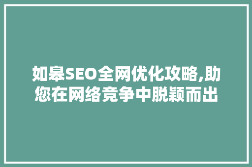 如皋SEO全网优化攻略,助您在网络竞争中脱颖而出