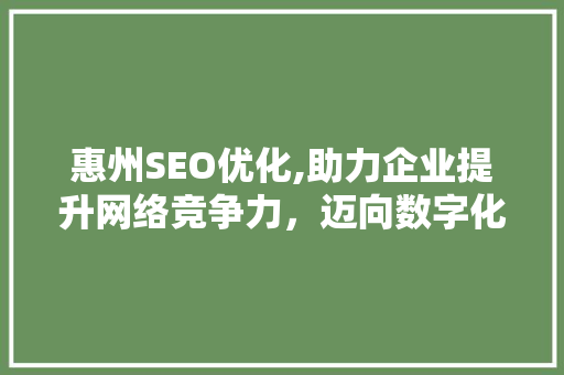 惠州SEO优化,助力企业提升网络竞争力，迈向数字化未来