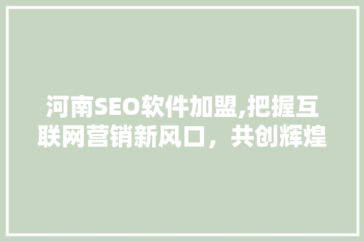 河南SEO软件加盟,把握互联网营销新风口，共创辉煌未来
