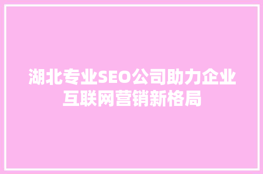 湖北专业SEO公司助力企业互联网营销新格局