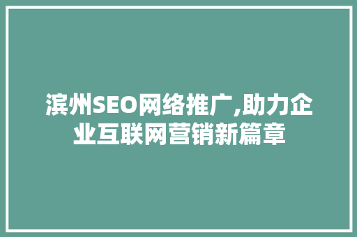 滨州SEO网络推广,助力企业互联网营销新篇章