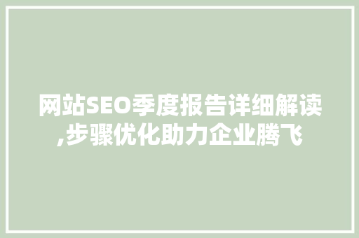 网站SEO季度报告详细解读,步骤优化助力企业腾飞