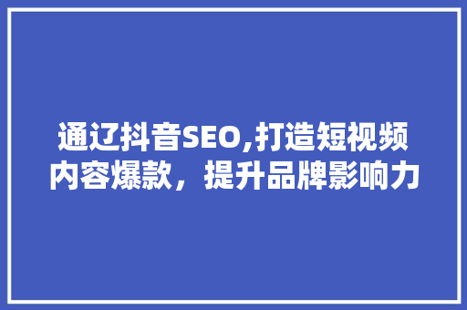 通辽抖音SEO,打造短视频内容爆款，提升品牌影响力