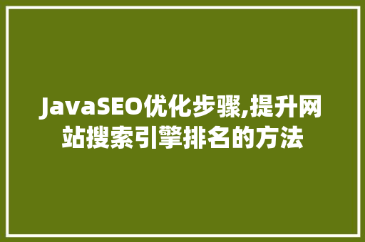 JavaSEO优化步骤,提升网站搜索引擎排名的方法