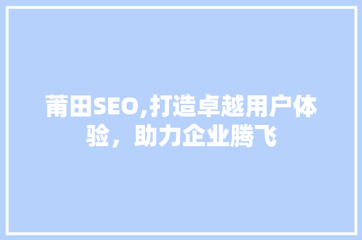 莆田SEO,打造卓越用户体验，助力企业腾飞