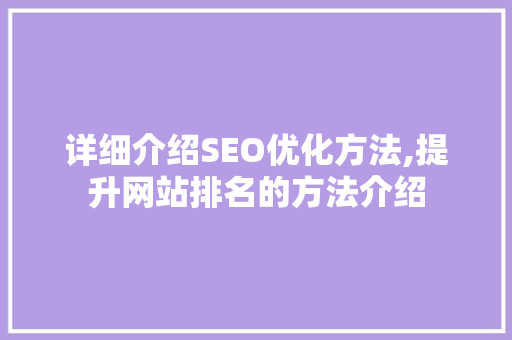 详细介绍SEO优化方法,提升网站排名的方法介绍