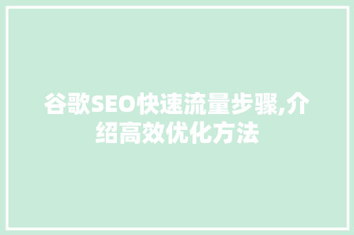 谷歌SEO快速流量步骤,介绍高效优化方法