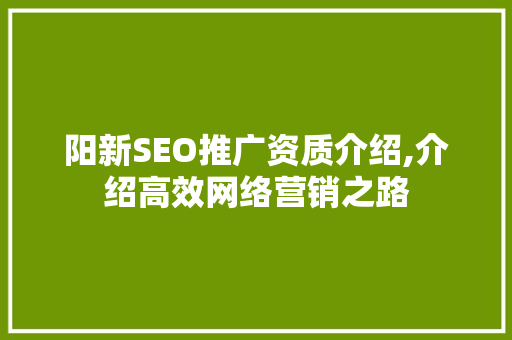 阳新SEO推广资质介绍,介绍高效网络营销之路