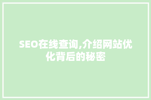 SEO在线查询,介绍网站优化背后的秘密