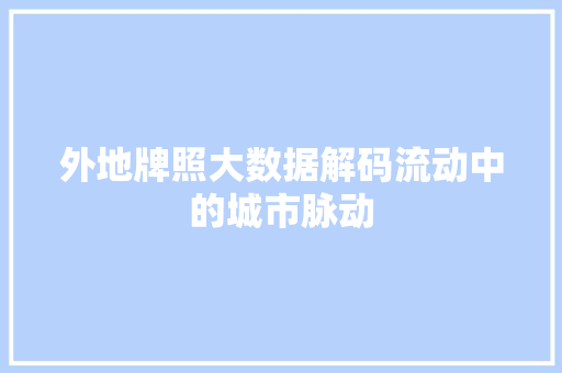 外地牌照大数据解码流动中的城市脉动
