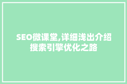 SEO微课堂,详细浅出介绍搜索引擎优化之路
