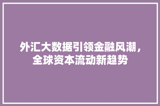外汇大数据引领金融风潮，全球资本流动新趋势