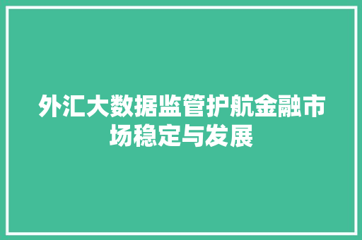 外汇大数据监管护航金融市场稳定与发展  第1张