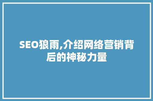 SEO狼雨,介绍网络营销背后的神秘力量