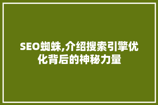 SEO蜘蛛,介绍搜索引擎优化背后的神秘力量
