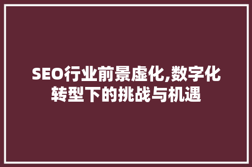 SEO行业前景虚化,数字化转型下的挑战与机遇