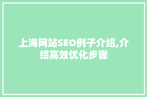 上海网站SEO例子介绍,介绍高效优化步骤