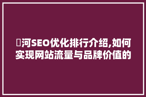 瀍河SEO优化排行介绍,如何实现网站流量与品牌价值的双提升