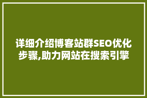 详细介绍博客站群SEO优化步骤,助力网站在搜索引擎中脱颖而出