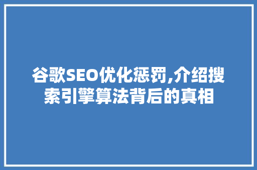 谷歌SEO优化惩罚,介绍搜索引擎算法背后的真相