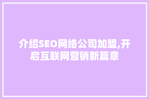 介绍SEO网络公司加盟,开启互联网营销新篇章