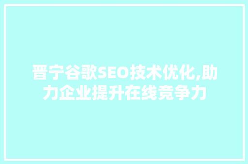 晋宁谷歌SEO技术优化,助力企业提升在线竞争力