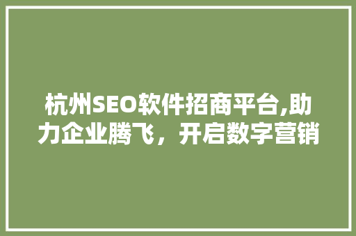 杭州SEO软件招商平台,助力企业腾飞，开启数字营销新篇章