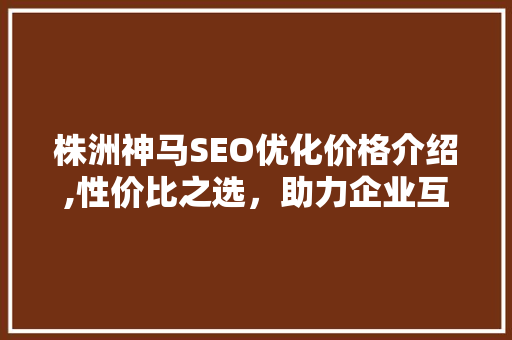 株洲神马SEO优化价格介绍,性价比之选，助力企业互联网营销腾飞