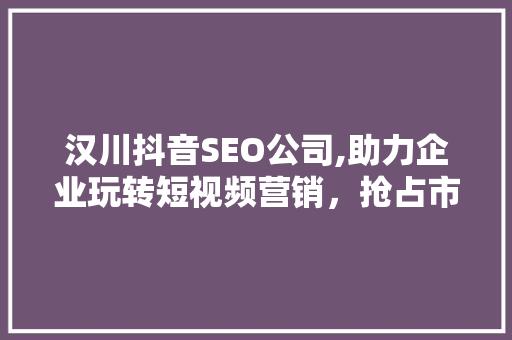 汉川抖音SEO公司,助力企业玩转短视频营销，抢占市场先机
