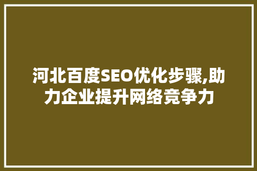 河北百度SEO优化步骤,助力企业提升网络竞争力
