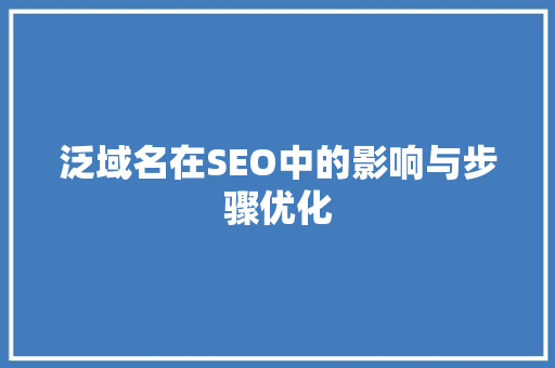 泛域名在SEO中的影响与步骤优化