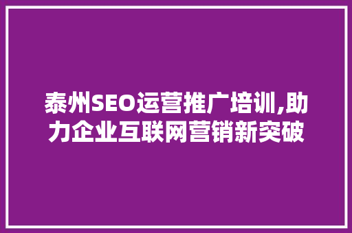 泰州SEO运营推广培训,助力企业互联网营销新突破