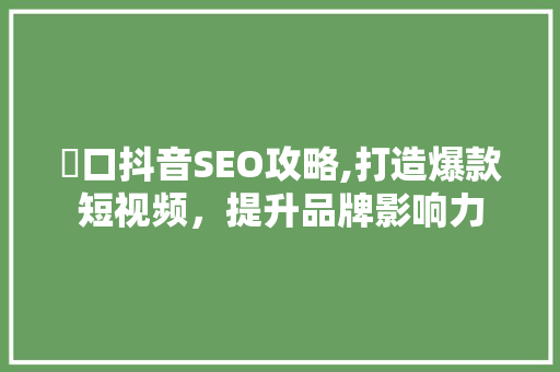 硚口抖音SEO攻略,打造爆款短视频，提升品牌影响力