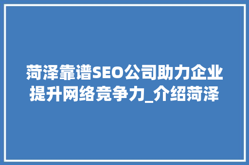 菏泽靠谱SEO公司助力企业提升网络竞争力_介绍菏泽SEO行业领军者