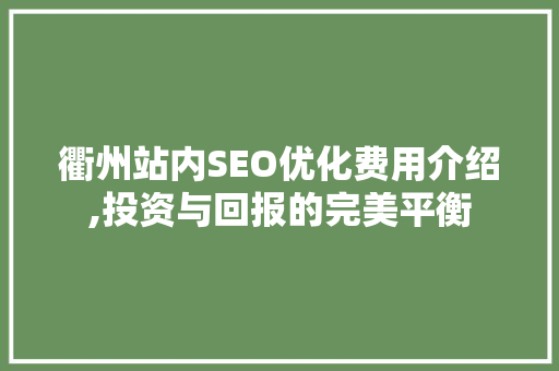 衢州站内SEO优化费用介绍,投资与回报的完美平衡