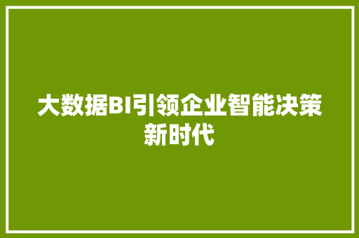 大数据BI引领企业智能决策新时代  第1张