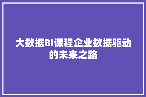 大数据BI课程企业数据驱动的未来之路  第1张